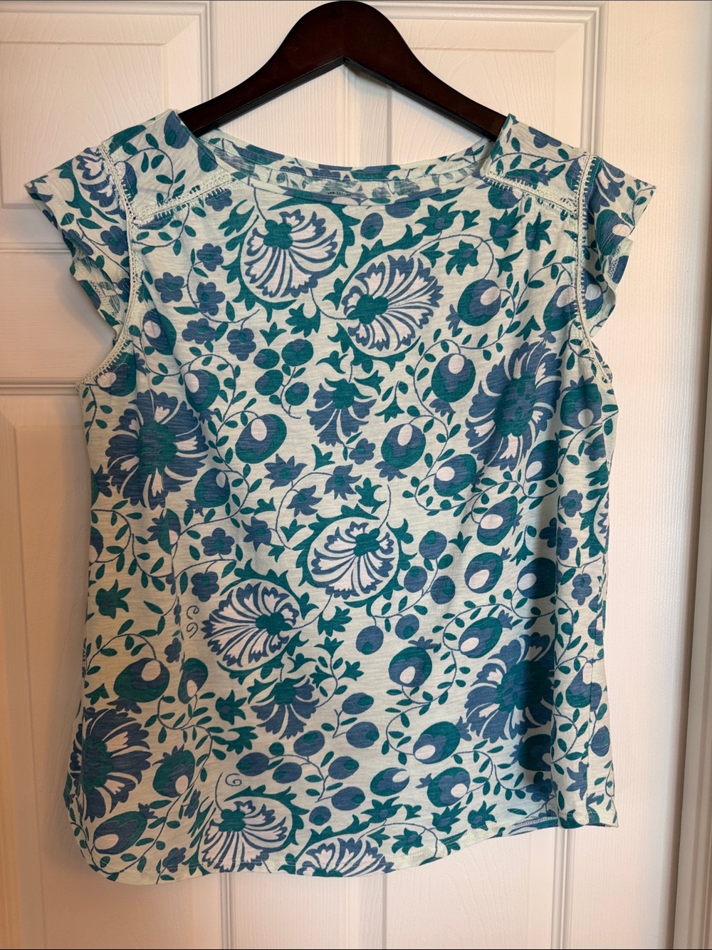 LOFT Floral Cap-Sleeve Tank Top - Teal, Green & White